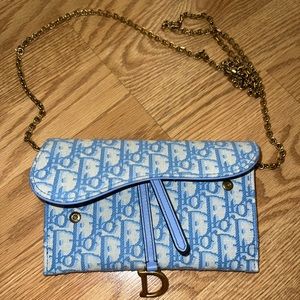Blue Christian Dior Long Saddle Wallet
